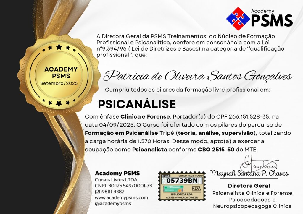 Certificado Psicanálise - Frente