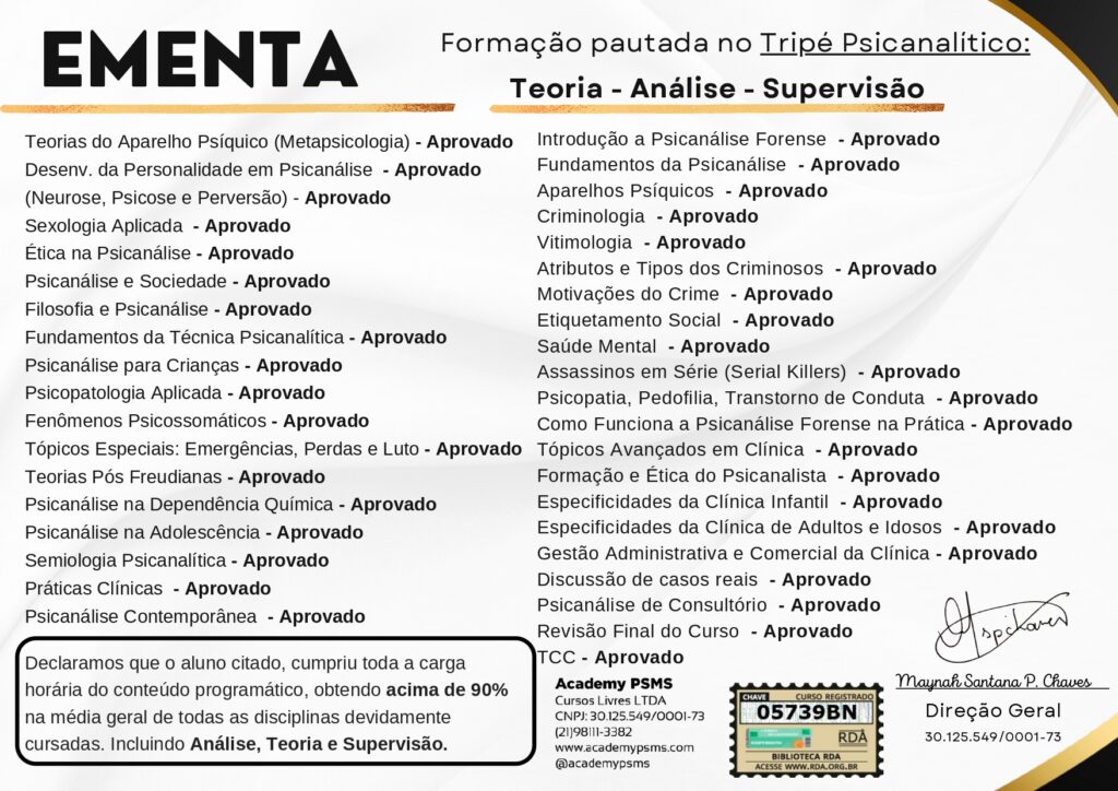 Certificado Psicanálise - Verso